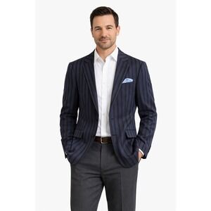 Tiglio Luxe Blue Black & Green Striped 100% Wool Sportscoat  Size 44R